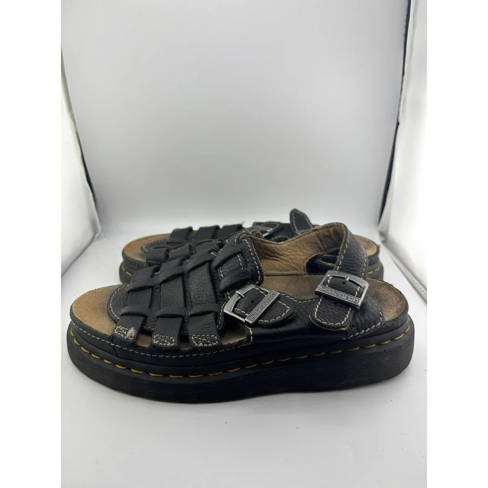 Dr. Martens Mens Black Leather Fisherman Sandals Buckle Strappy AirWair Size 7